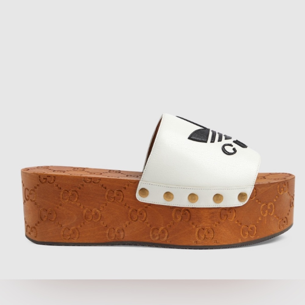 🔥🔥🔥 Gucci x Adidas NIB NWT GG white platform slide size 37 w/ box and dustbag 🤍🖤